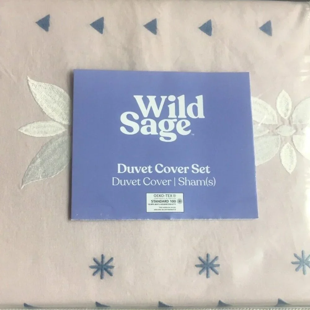 3-piece PINK Wild Sage Alana Embroidered Geometric FULL / QUEEN Duvet Cover Set